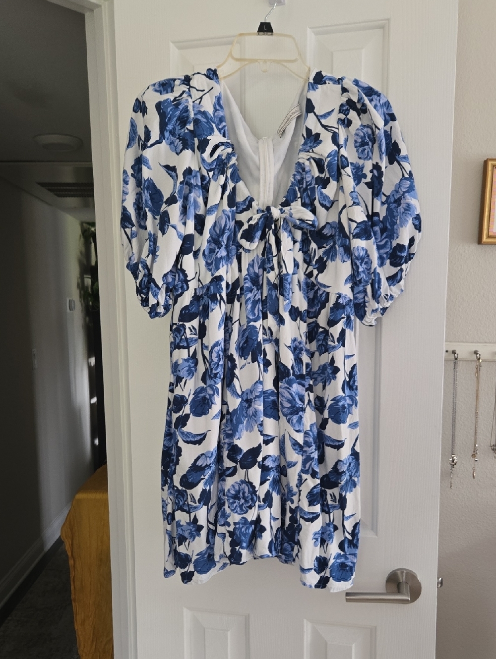 Abercrombie & Fitch Blue Floral Puff Sleeve Mini Dress